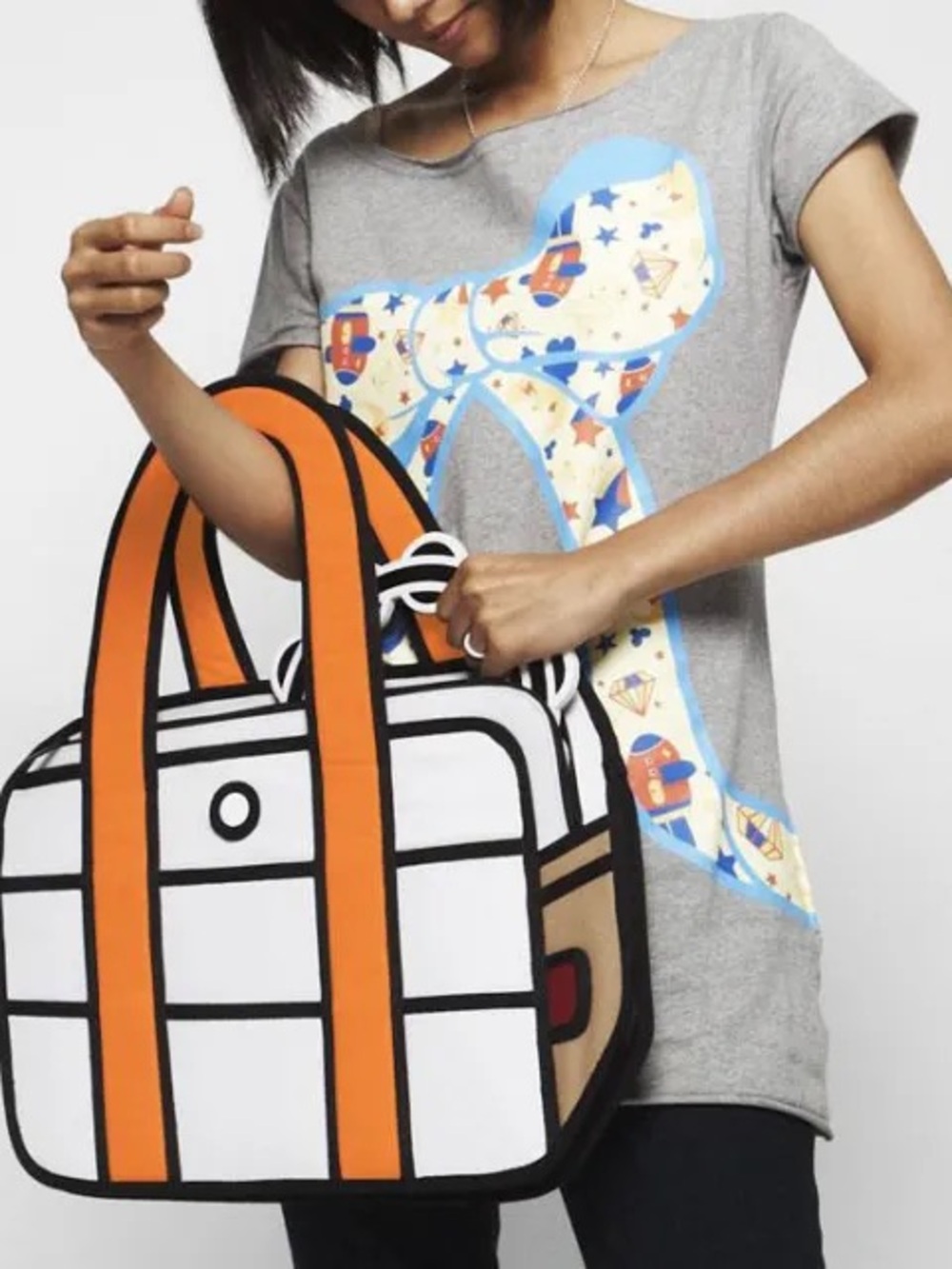 JumpFromPaper 2D Illusion Cartoon Briefcase Tote Bag Orange Comic Pop Art Laptop